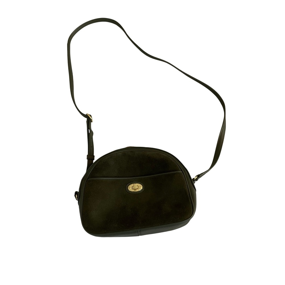 Talbots Crossbody Bag Women OS Olive Green Leather Suede Half Moon Turn Lock